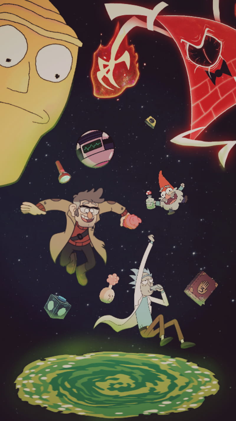 Rick and Stanford, rick sanchez, stanford pines, rick and morty, gravity falls, stan, stanley, stan gravity falls, crossover, HD phone wallpaper
