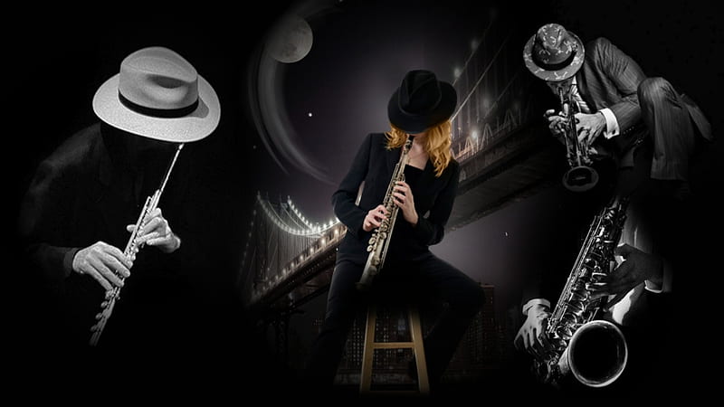 New York Jazz, saxaphone, jazz, new york, music, clarinet, flute, black, trombone, HD wallpaper