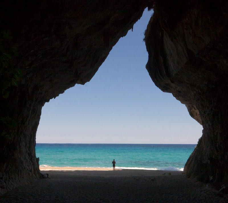 Cala Luna, cave, grotta, grotto, sardegna, sea, silhouette, HD wallpaper