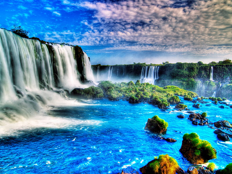 Great Waterfalls in R, rock, high dynamic range, background, afternoon, nice, stones, multicolor, landscapes, bright, paisage, brightness, waves, waterfalls, iguazu, white, bonito, seasons, leaves, green, scenery, beije, blue, foam, paisagem, day, r, nature, branches, iguazu national park, pc, scene, magic, clouds, cenario, argetnina, lightness, scenario, shadows, brilliant, beauty, evening, rivers, paysage, cena, black, beautiful places, trees, sky, panorama, water, cool, brazil, awesome, computer, great, hop, fullscreen, colorful, brown, gray, trunks, graphy, waterscapes, cascades, effects, moss, light, falls, amazing, multi-coloured, view, national parks, places, colors, leaf, ripples, plants, magical, vibrant, summer, colours, natural, HD wallpaper