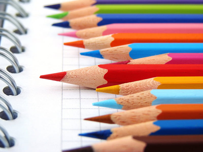 color pencils, red, green, pencil, color, pink, blue, HD wallpaper
