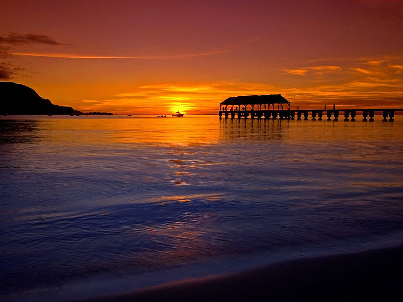 Seaside Sunset, sun, pier, colors, reflection, sky, sea, HD wallpaper |  Peakpx