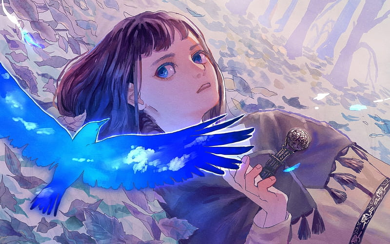 Blue bird, bird, girl, anime, manga, blue, HD wallpaper | Peakpx