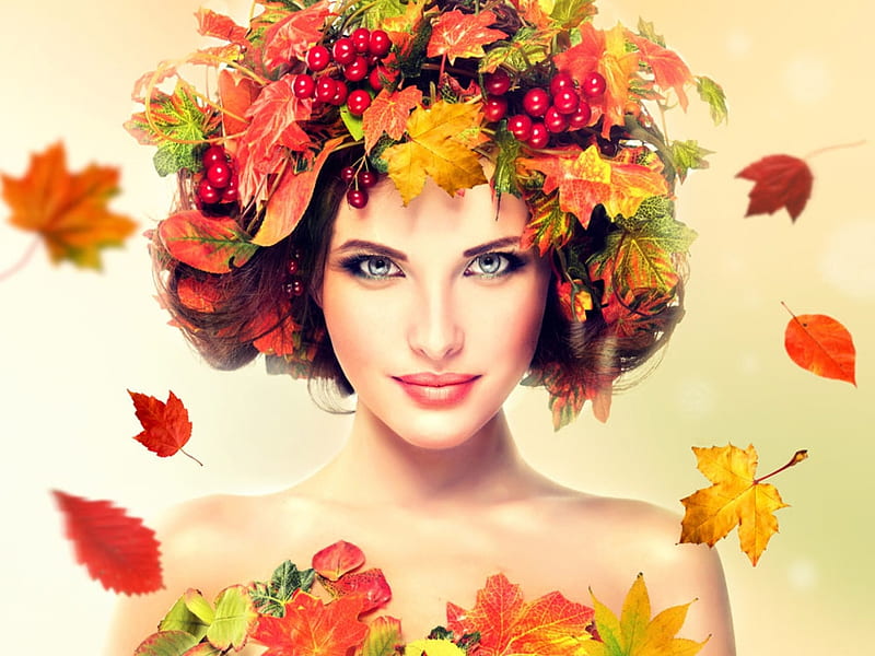❤, Beauty, Model, Autumn, Makeup, Maple leaves, HD wallpaper