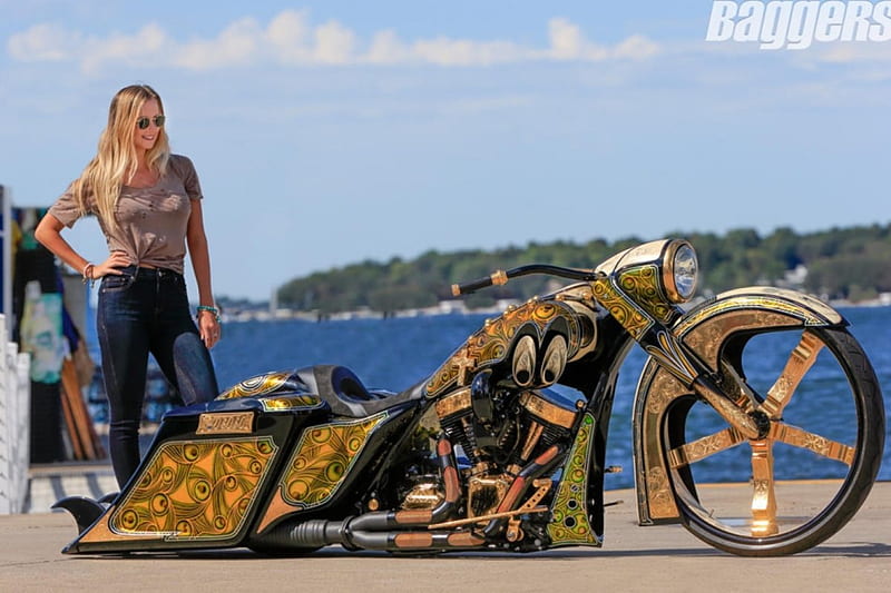 2015-Baggers-Build-Off-John-Shope, Model, Bike, Custom, Gold, HD wallpaper