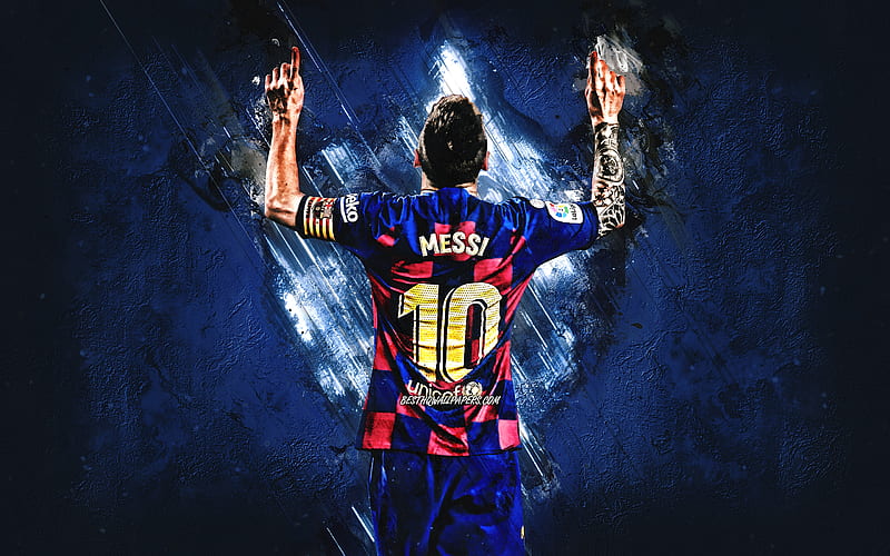 Lionel Messi, Argentine footballer, FC Barcelona, forward, blue stone background, world football star, Catalonia, football, HD wallpaper
