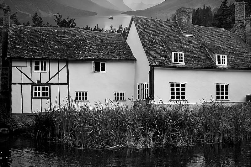 Wonderful era, architecture, rural, water, graphy, Tudor, country, style, England, HD wallpaper