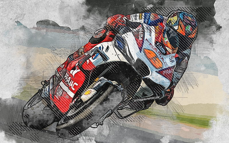 Jack Miller, Australian motorcycle racer, MotoGP, Italy, Alma Pramac Racing, Ducati Desmosedici GP19, grunge art, creative art, Ducati, racing, HD wallpaper
