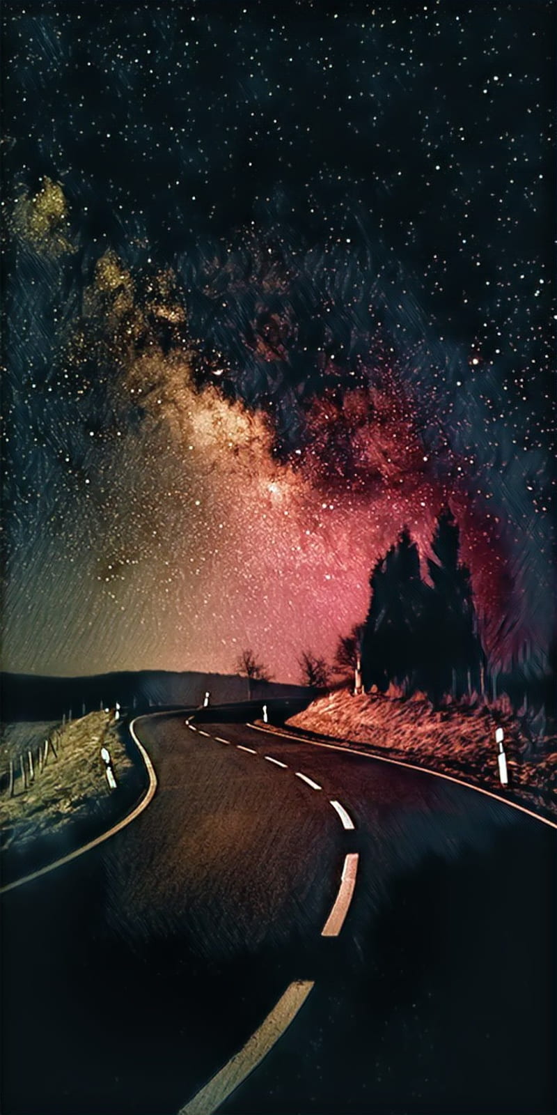 Night Road, hound, landscape, milky way galaxy, space, HD phone wallpaper