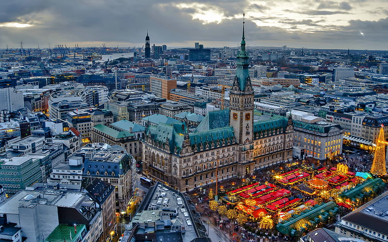 Hamburg, Christmas, Hamburg town hall, Hamburg panorama, Hamburg cityscape, Germany, HD wallpaper