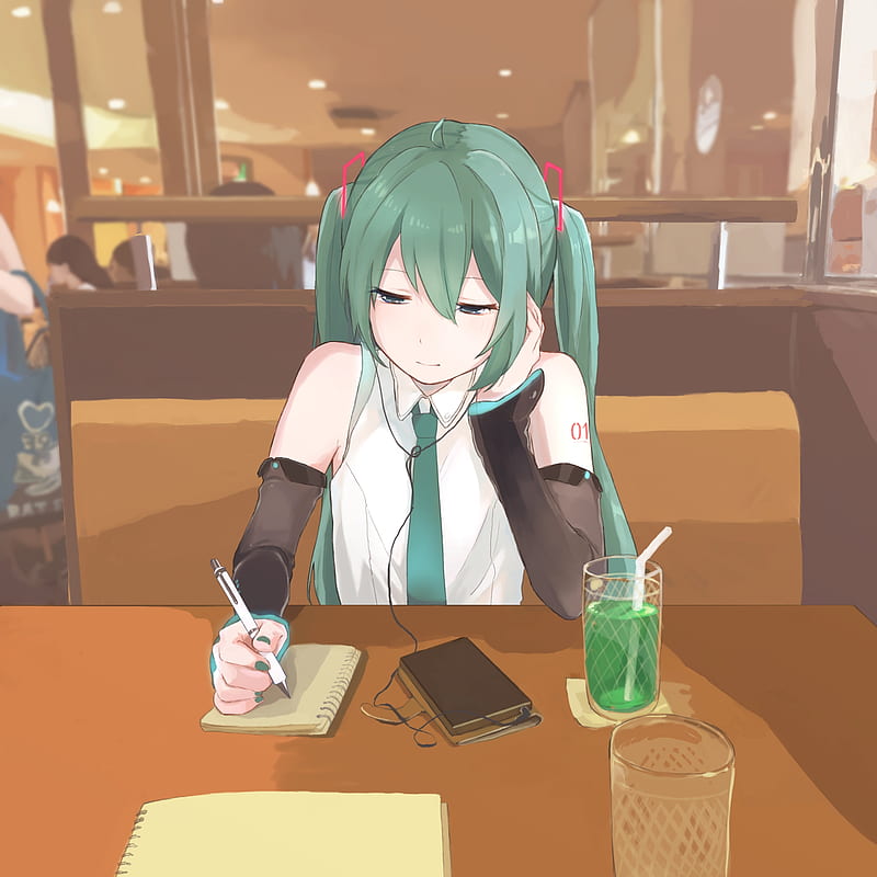 vocaloid, hatsune miku, drink, cafe, Anime, HD phone wallpaper
