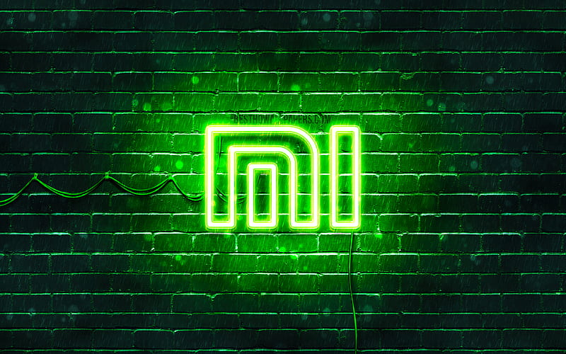 Xiaomi green logo green brickwall, Xiaomi logo, brands, Xiaomi neon logo, Xiaomi, HD wallpaper