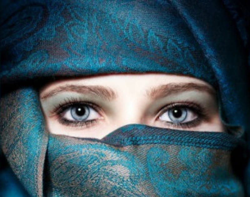 Mysterious Beauty, model, eyes, woman, veil, HD wallpaper