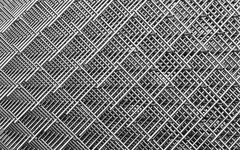 metal grid, metal textures, close-up, wire mesh stainless rods, grid texture, metal backgrounds, HD wallpaper