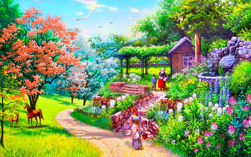 Beautiful painting, art, tree, painting, flower, nature, HD wallpaper |  Peakpx