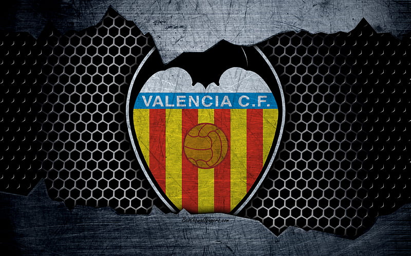 Valencia FC La Liga, football, emblem, logo, Valencia, Spain, football club, metal texture, grunge, HD wallpaper