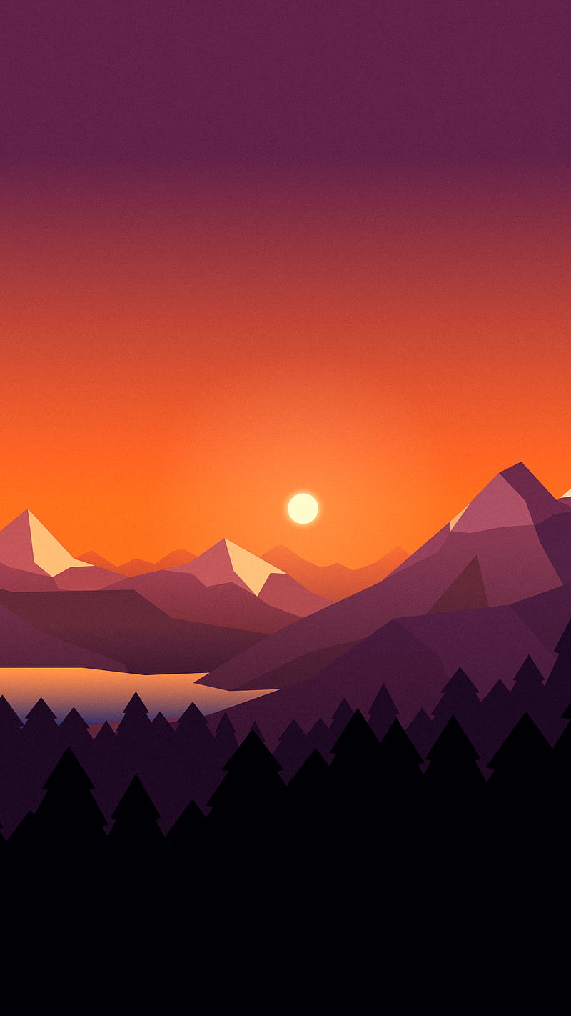 Landscape 11, mountains, polygon, sunset, HD phone wallpaper