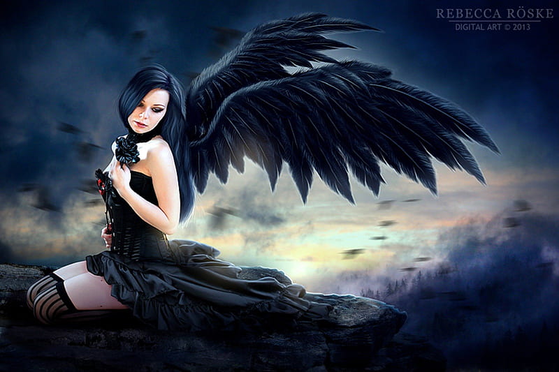 Into the Dark, dark angel, art, wings, angel, bonito, woman, fantasy, girl,  gothic, HD wallpaper | Peakpx