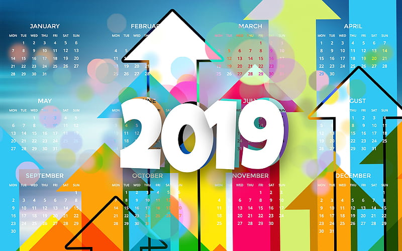 Calendar 2019, creative abstraction, New Year 2019, English 2019 calendar, all months, HD wallpaper
