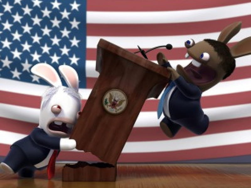 Rayman Raving Rabbids as Obama and McCain, opponents, rabits, race, presidency, rabbits, flag, HD wallpaper