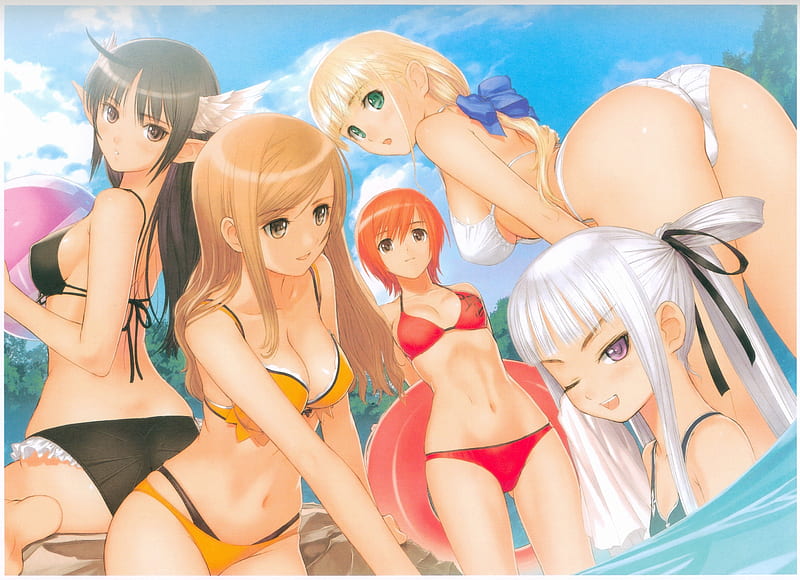 Beach vistit, beach, water, taka, girl, anime, hot, tony, bikini, HD wallpaper