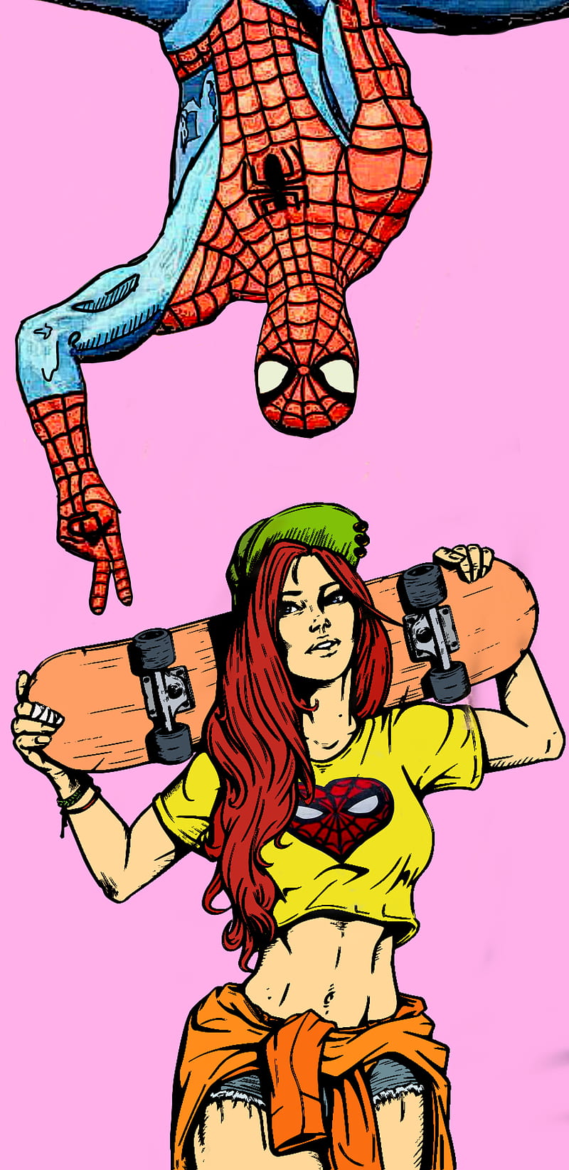 Spider-man MJ, comic book, comics, marvel, mary jane, skate, skateboard, skater, spiderman, HD phone wallpaper