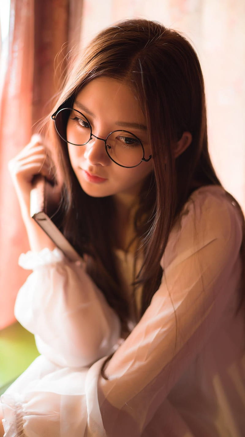 Asian, women, glasses, women with glasses, brunette, diffused, white shirt, looking away, long hair, portrait display, Chinese, HD phone wallpaper