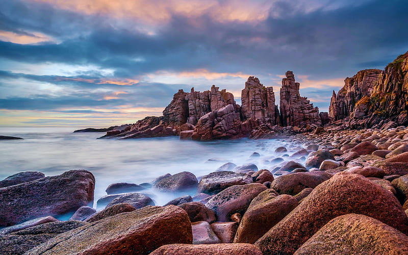 The Pinnacles - Phillip Island, Australia, rocks, stones, sky, sea, clouds, HD wallpaper