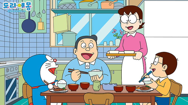 Doraemon Nobita And Family Are Eating Food Doraemon, HD wallpaper