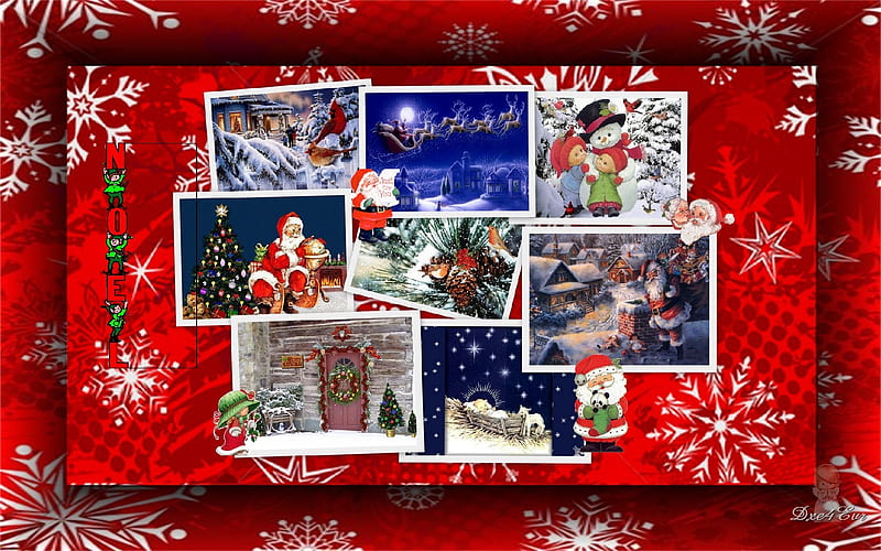 Noel Christmas, red, , christmas, snowflakes, collage, framed, xmas, winter, HD wallpaper