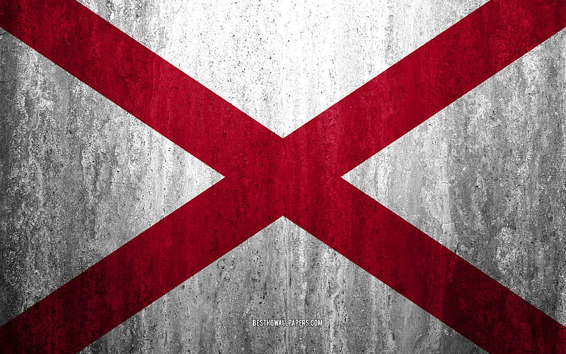 Flag of Alabama stone background, American state, grunge flag, Alabama flag, USA, grunge art, Alabama, flags of US states, HD wallpaper
