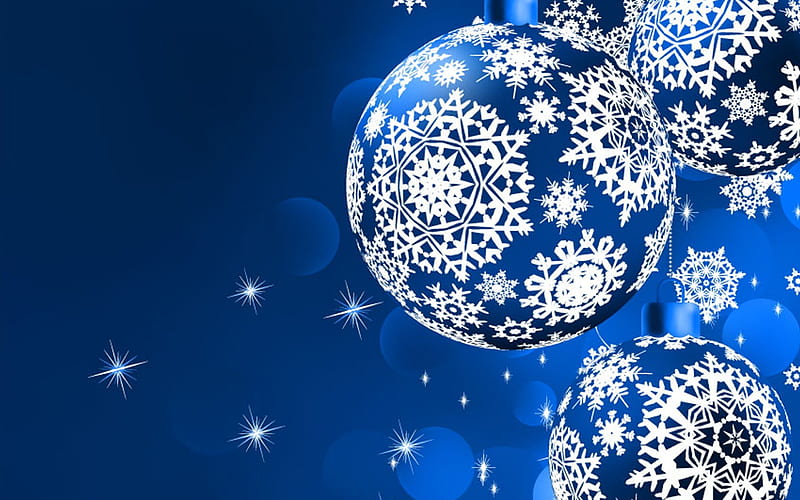 Blue Snowflake Balls, decoratiosn, christmas, snowflakes, white, blue