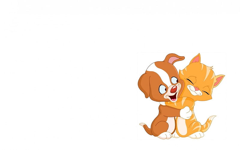 Hugs!, caine, cat, animal, card, cute, child, white, couple, pisica, dog, HD wallpaper