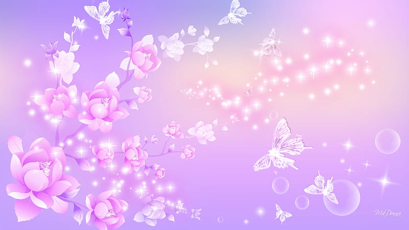 Spring Summer Sensation, stars, shine, butterflies, lavender, spring, delicate, dainty, sparkles, summer, flowers, pink, Firefox Persona theme, HD wallpaper