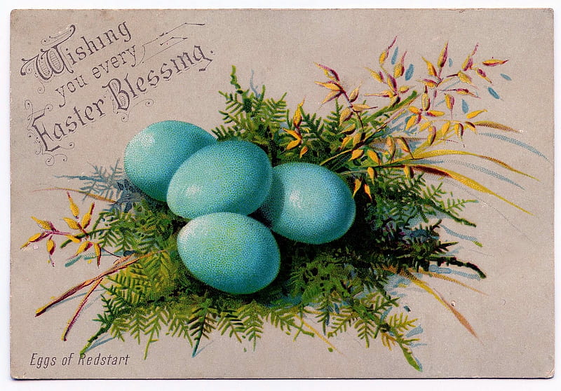 Happy Easter!, green, card, blue, egg, vintage, easte, HD wallpaper