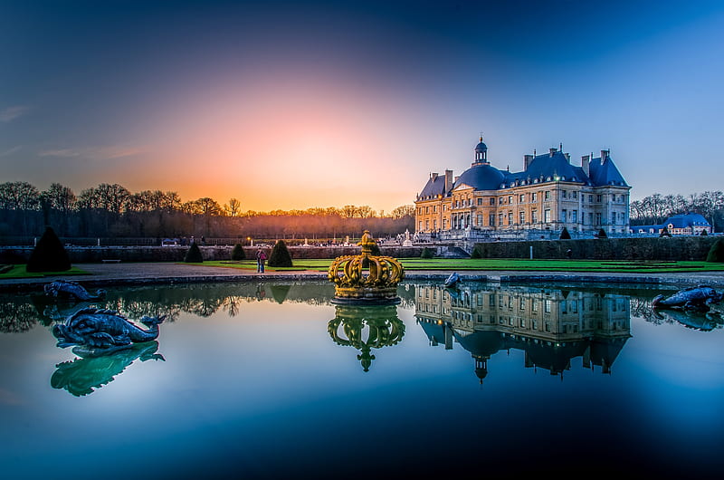 Palaces, Palace, Fountain, France, Park, Pond, Reflection, HD wallpaper