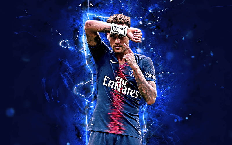 Neymar, 2018, brazilian footballer, PSG, Ligue 1, Paris Saint-Germain, Neymar Jr, football stars, neon lights, soccer, PSG FC, creative, HD wallpaper