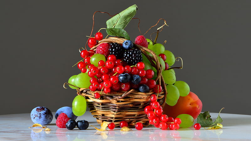 Food, Still Life, Blueberry, Currants, Grapes, Plum, Raspberry, HD wallpaper