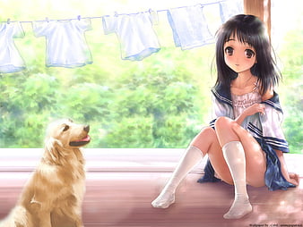 Anime girl with her dog, fantasy, friend, girl, anime, doll, puppy, dog, HD  wallpaper | Peakpx