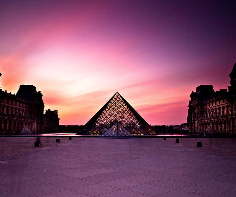 Louvre Museum, paris, sunset, HD wallpaper