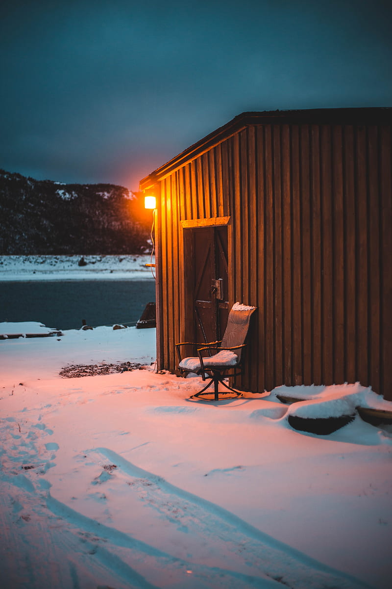 house, snow, winter, night, light, HD phone wallpaper