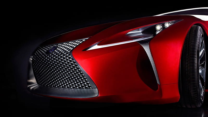 Lexus LF LC Concept, red, lexus, front view, vehicles, carros, concept, black background, grill, HD wallpaper