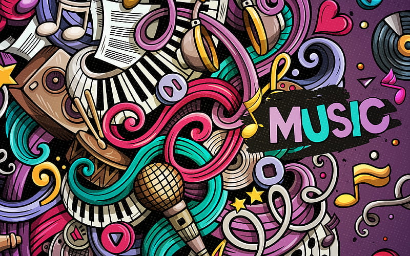 music art, creative, doodles, abstract art, notes, microphone, HD wallpaper