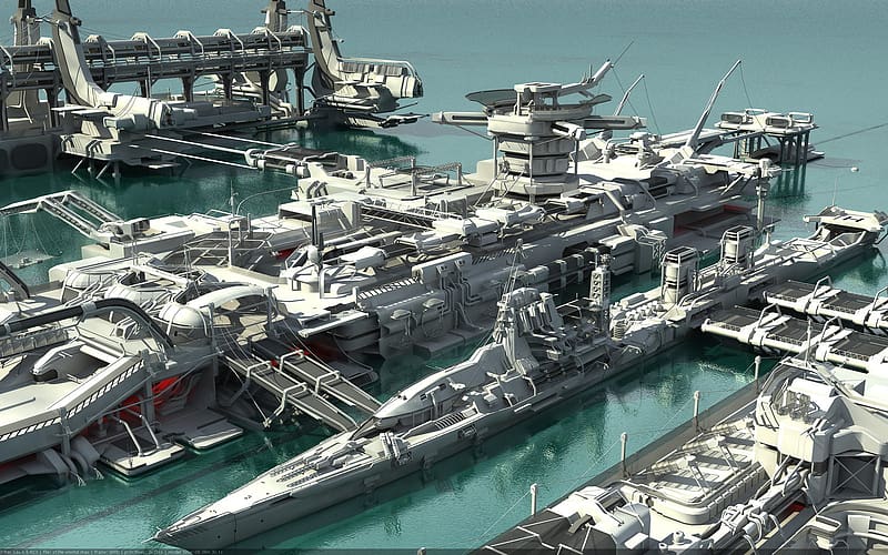 Grey, Ship, Sci Fi, Harbor, Crane, Dock, Vehicle, HD wallpaper