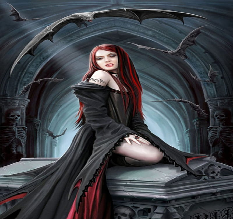 Vampire Lady, coffin, vampire, bats, tattoo, HD wallpaper | Peakpx