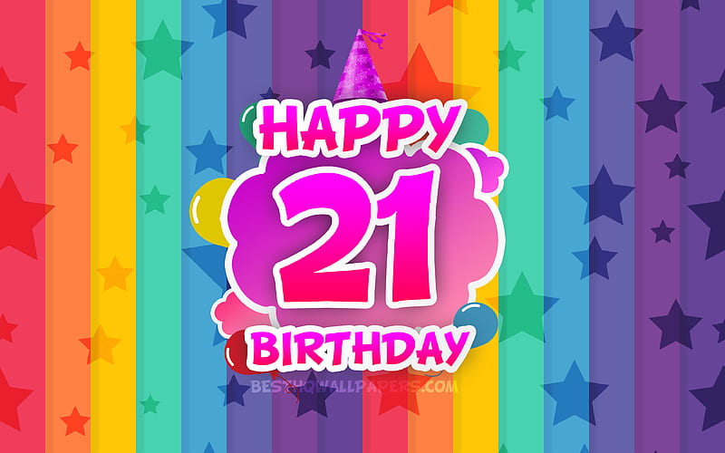 Happy 21st birtay, colorful clouds Birtay concept, rainbow background, Happy 21 Years Birtay, creative 3D letters, 21st Birtay, Birtay Party, 21st Birtay Party, HD wallpaper