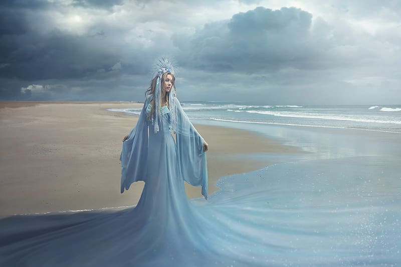 1080P free download | :), water, dress, woman, blue, sea, model, girl ...