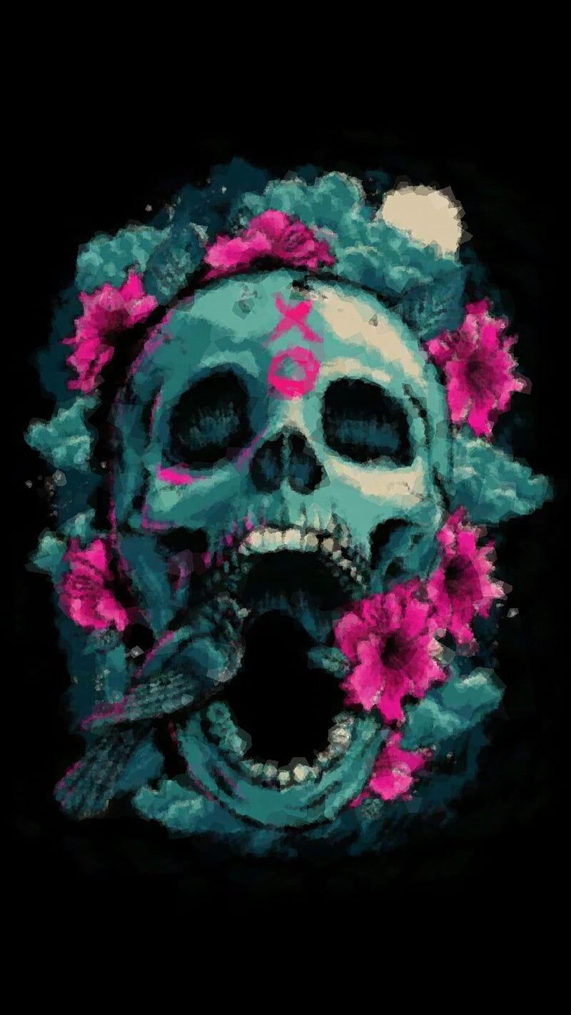 PaintedSkull, skull, dead, roses, sugar, HD phone wallpaper