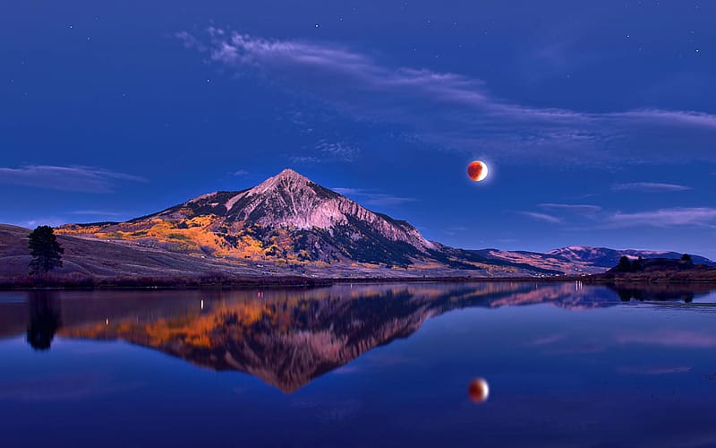 Lunar eclipse Mount Crested Butte Colorado USA, HD wallpaper