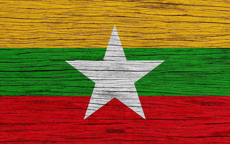 Flag of Myanmar Asia, wooden texture, Myanmar national flag, national symbols, Myanmar flag, art, Myanmar, HD wallpaper